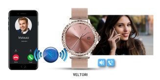 Smartwatch Damski VELTORI VT320-1 Złota Bransoleta + Różowy Pasek Silikonowy - 22