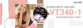 Smartwatch Damski VELTORI VT340-1 Złota Bransoleta + Różowy Pasek Silikonowy - 13